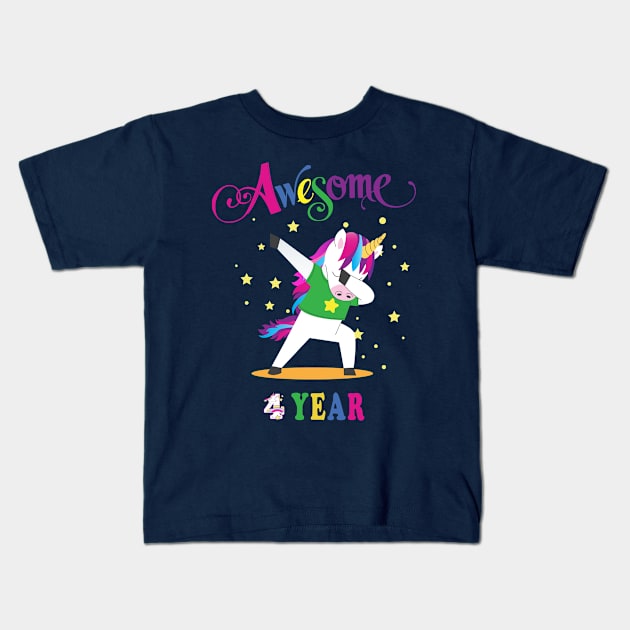 4th Birthday Unicorn Kids T-Shirt by NI78